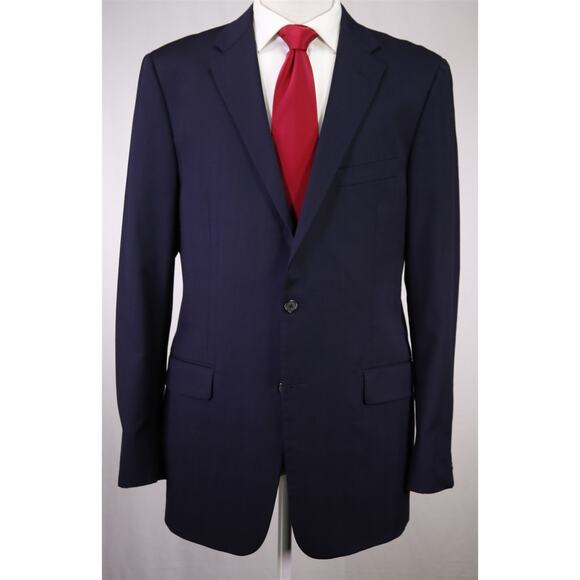 Hickey Freeman Navy Blue Subtle Windowpane 2-Btn Wool Suit Milburn 44L - Picture 2 of 10
